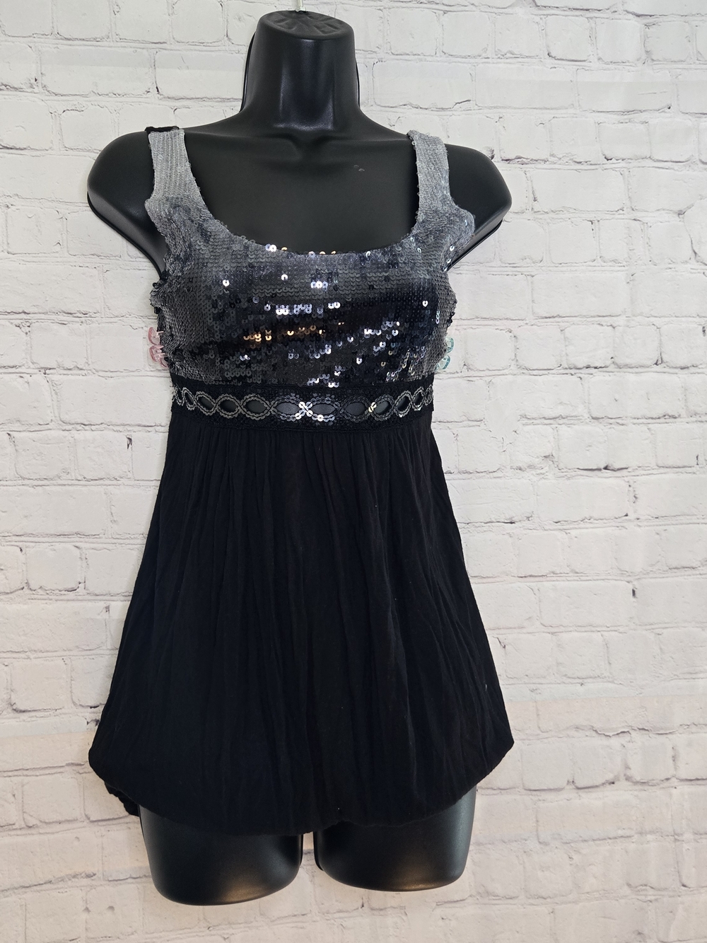 Y2k Charlotte Russe sequin cut out bubble hem mini dress going out top Black L
